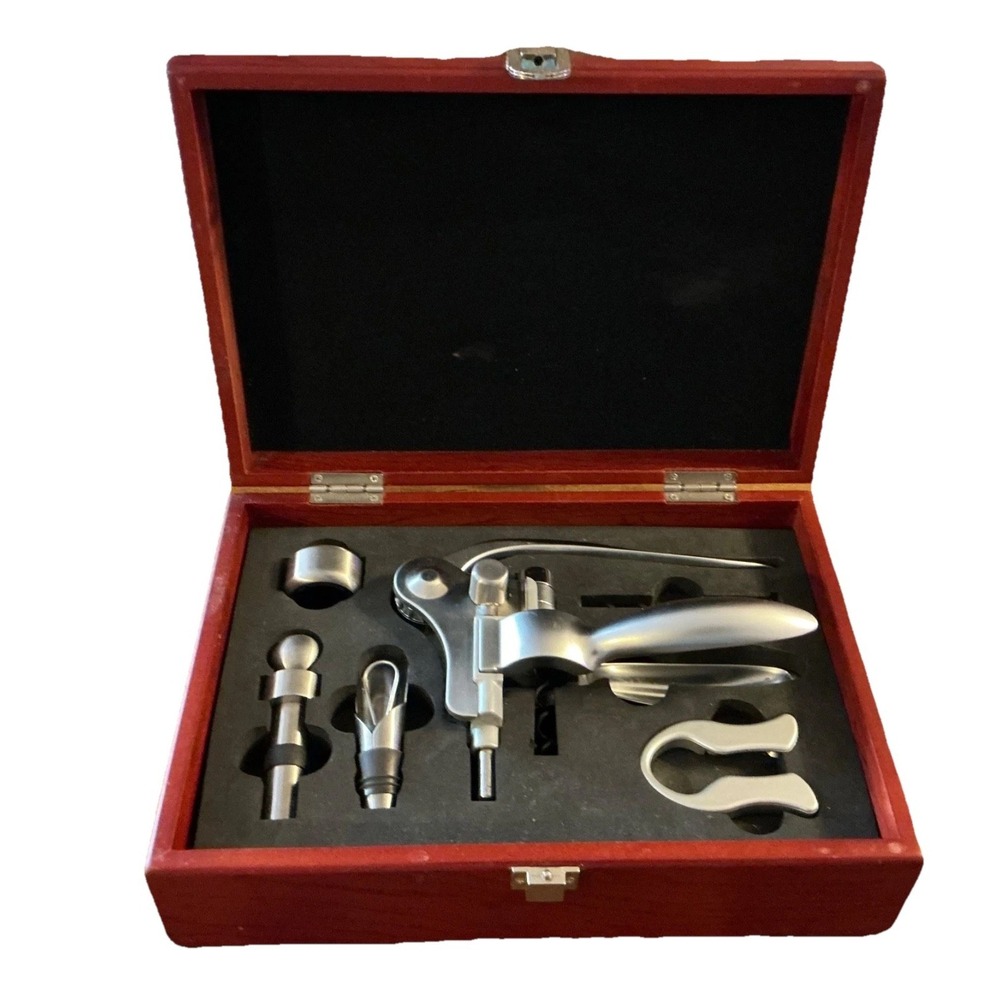 Brookstone Heritage Connoisseur's Wine Bottle Opener Wooden Case Gift